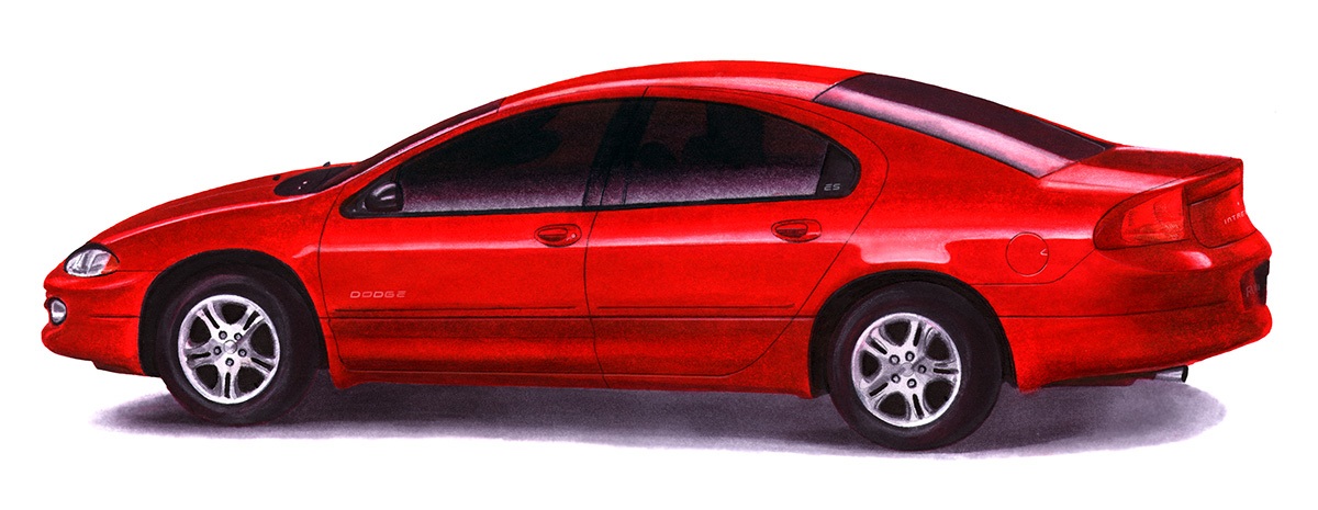 Illustration of a Dodge Intrepid car created with art markers (school project)