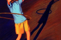 Colored pencils illustration of a young girl playing with a hula hoop