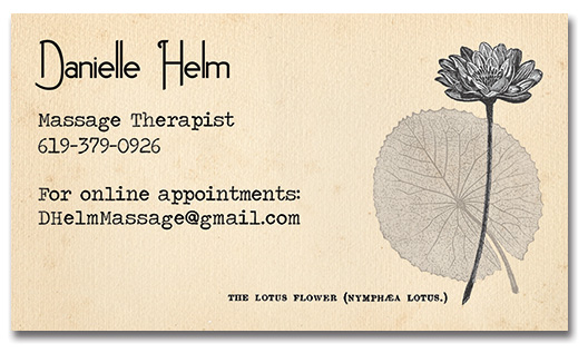Business card design for Danielle Helm, Massage Therapist